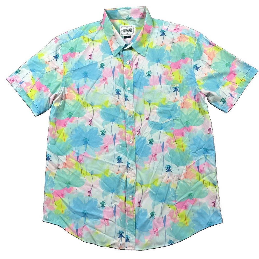 RSVLTS Floral KUNUFLEX Short Sleeve Button Down Shirt Mens XL Dare Mighty Things